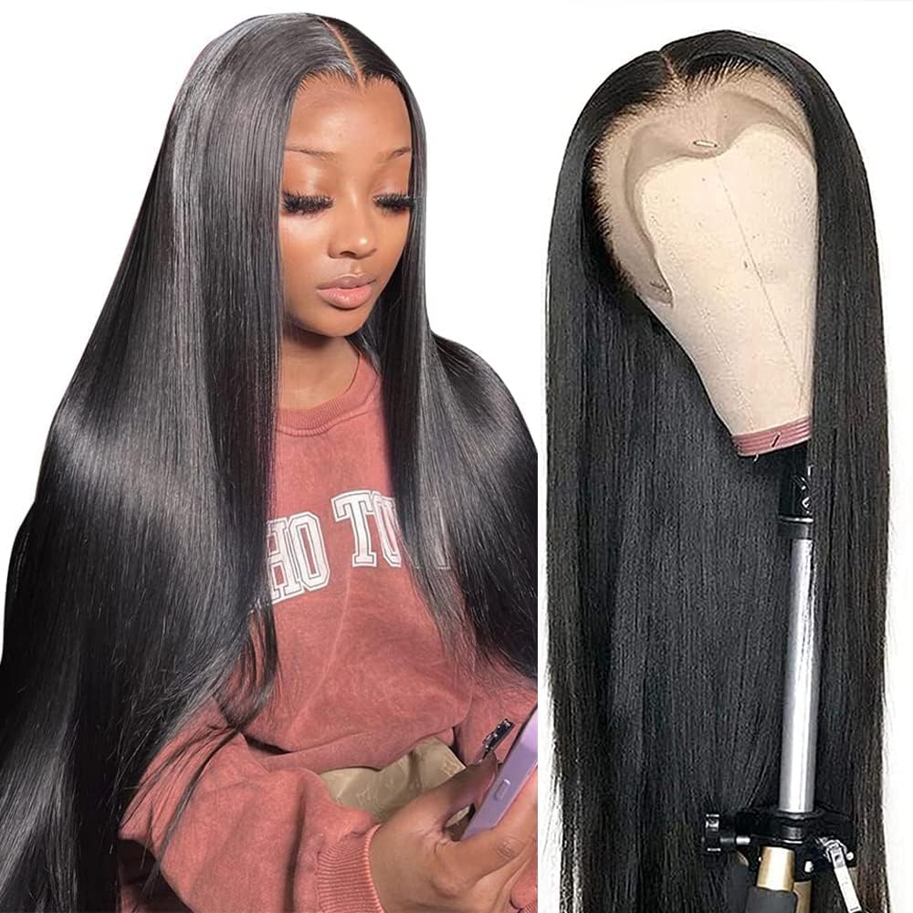 13x6 Straight Lace Front Wigs Human Hair 200 Density HD Transparent Lace Frontal Human Hair Wigs for Women Glueless Wig Pre Plucked 28 Inch