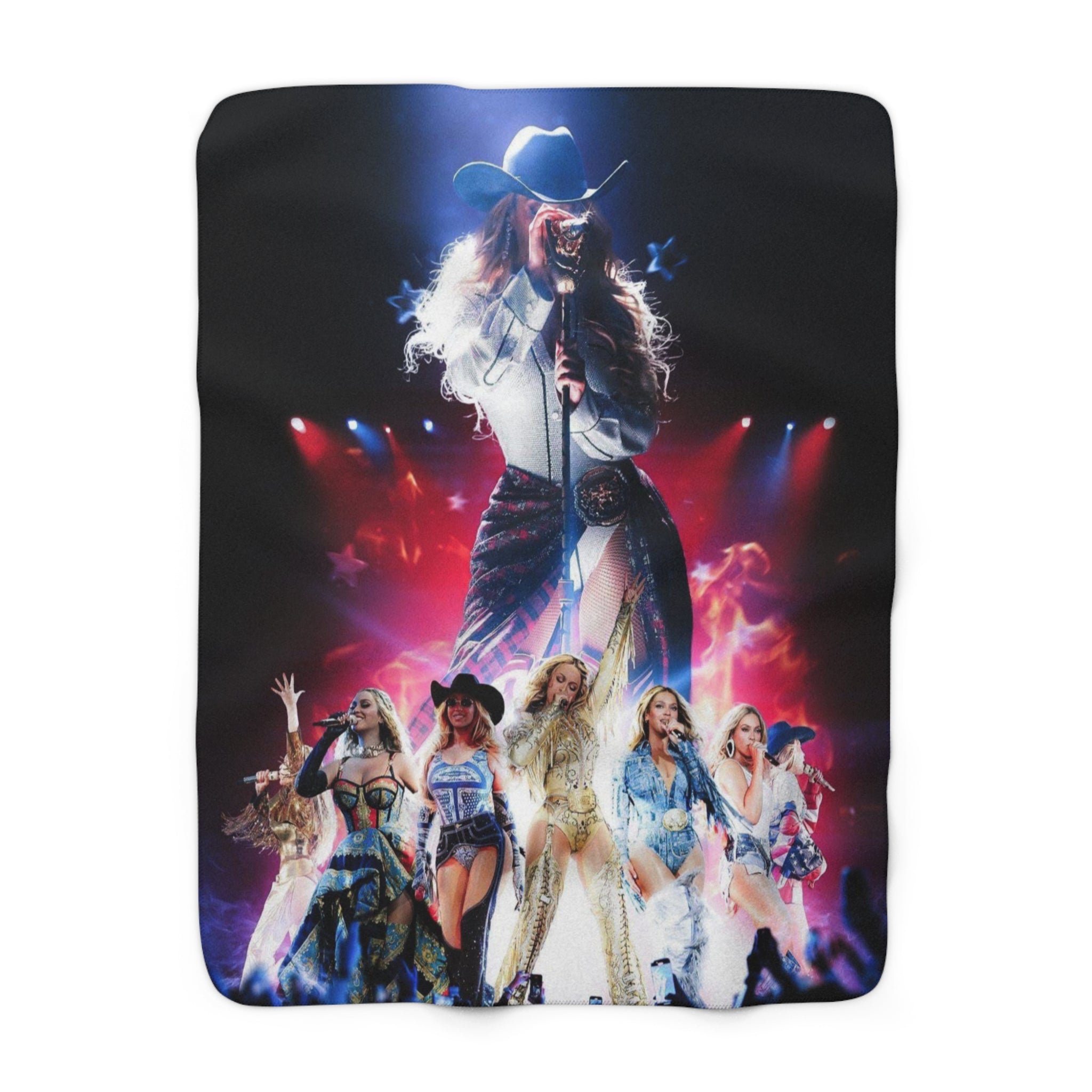 Beyonce Collage Sherpa Blanket | Stage Lights, Cowboy Hat
