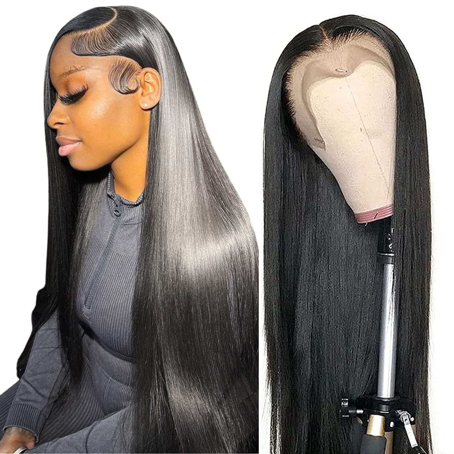 13x6 Straight Lace Front Wigs Human Hair 200 Density HD Transparent Lace Frontal Human Hair Wigs for Women Glueless Wig Pre Plucked 28 Inch
