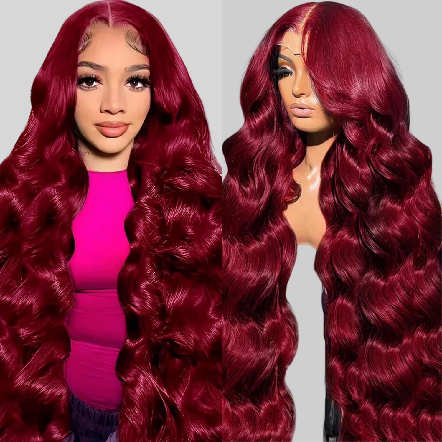 28 Inch 99j Burgundy Lace Front Wigs Human Hair Red Burgundy Wig 180% Density 13x6 Body Wave Lace Front Wigs Pre Plucked Glueless Lace Front Wigs Human Hair for Women