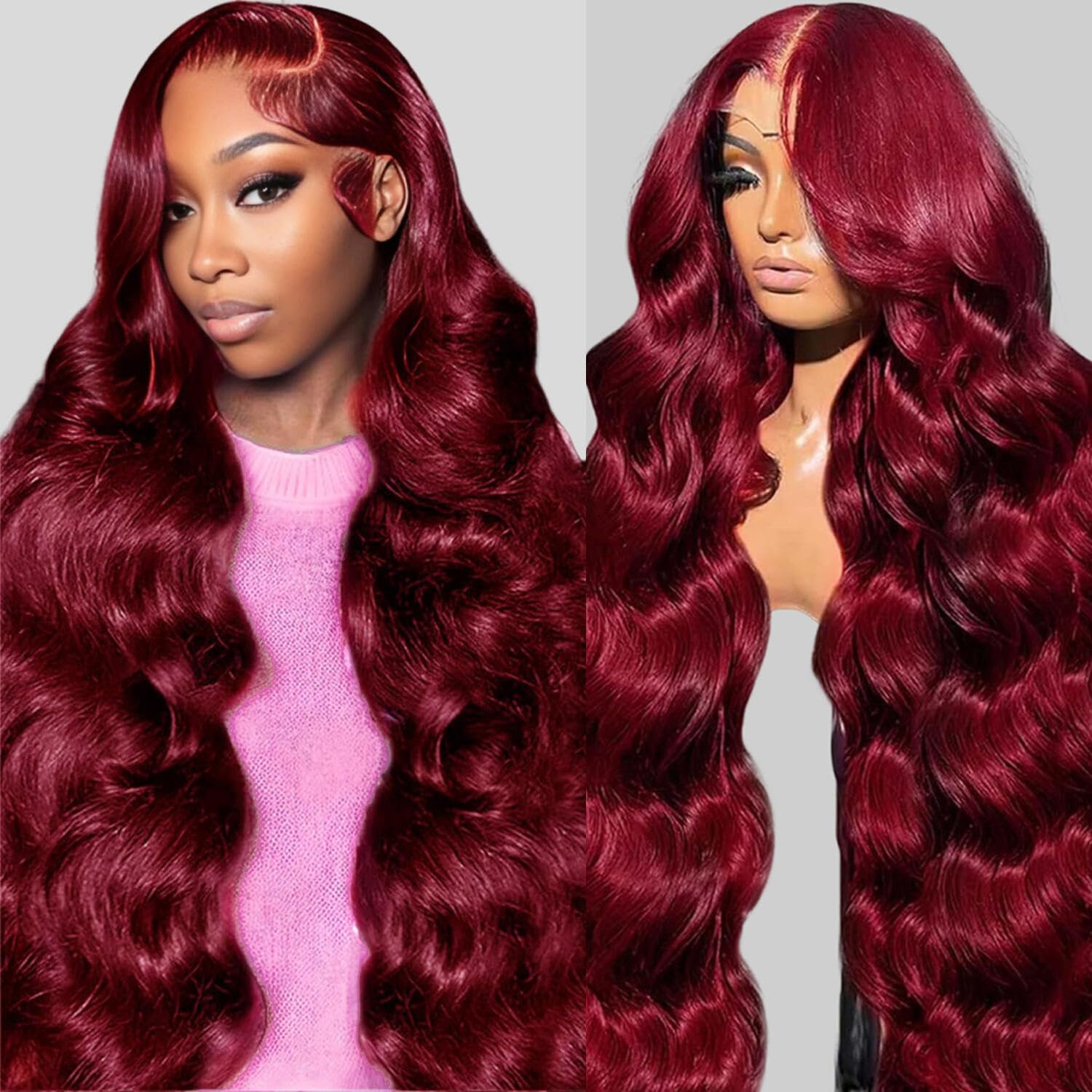 28 Inch 99j Burgundy Lace Front Wigs Human Hair Red Burgundy Wig 180% Density 13x6 Body Wave Lace Front Wigs Pre Plucked Glueless Lace Front Wigs Human Hair for Women