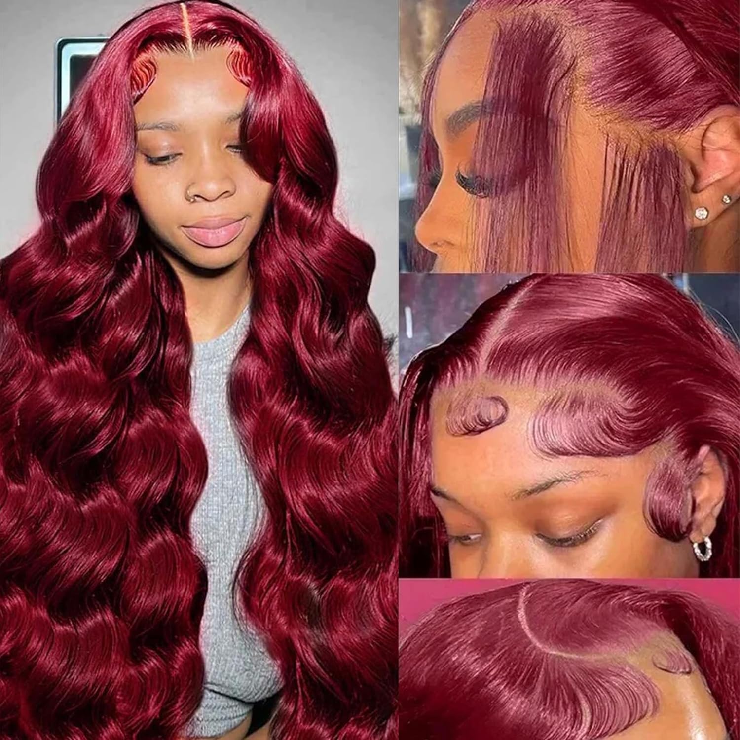 28 Inch 99j Burgundy Lace Front Wigs Human Hair Red Burgundy Wig 180% Density 13x6 Body Wave Lace Front Wigs Pre Plucked Glueless Lace Front Wigs Human Hair for Women