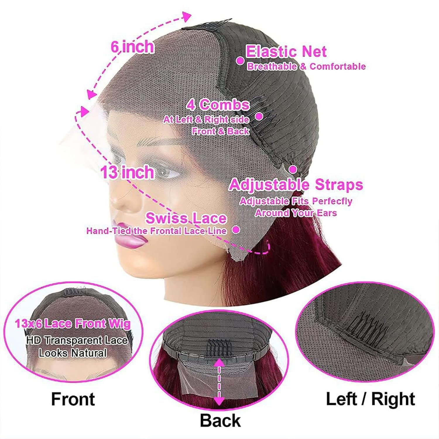 28 Inch 99j Burgundy Lace Front Wigs Human Hair Red Burgundy Wig 180% Density 13x6 Body Wave Lace Front Wigs Pre Plucked Glueless Lace Front Wigs Human Hair for Women